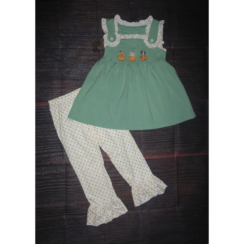 Boutique Pumpkin Puppy Dogs Tunic & Ruffle Leggings Girls Outfit Set